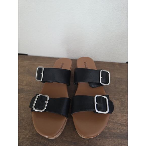 Style & Company Womens Temppest Slip On Buckle Wedge Sandals Black Size 6.5M - Picture 1 of 5